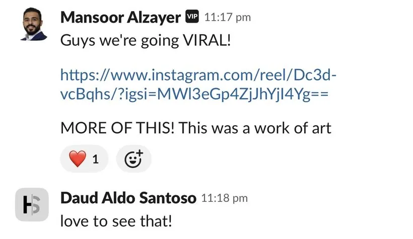 Client message, Slack · Mansoor