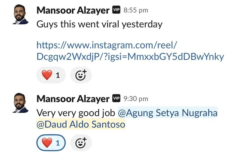 Client message, Slack · Mansoor